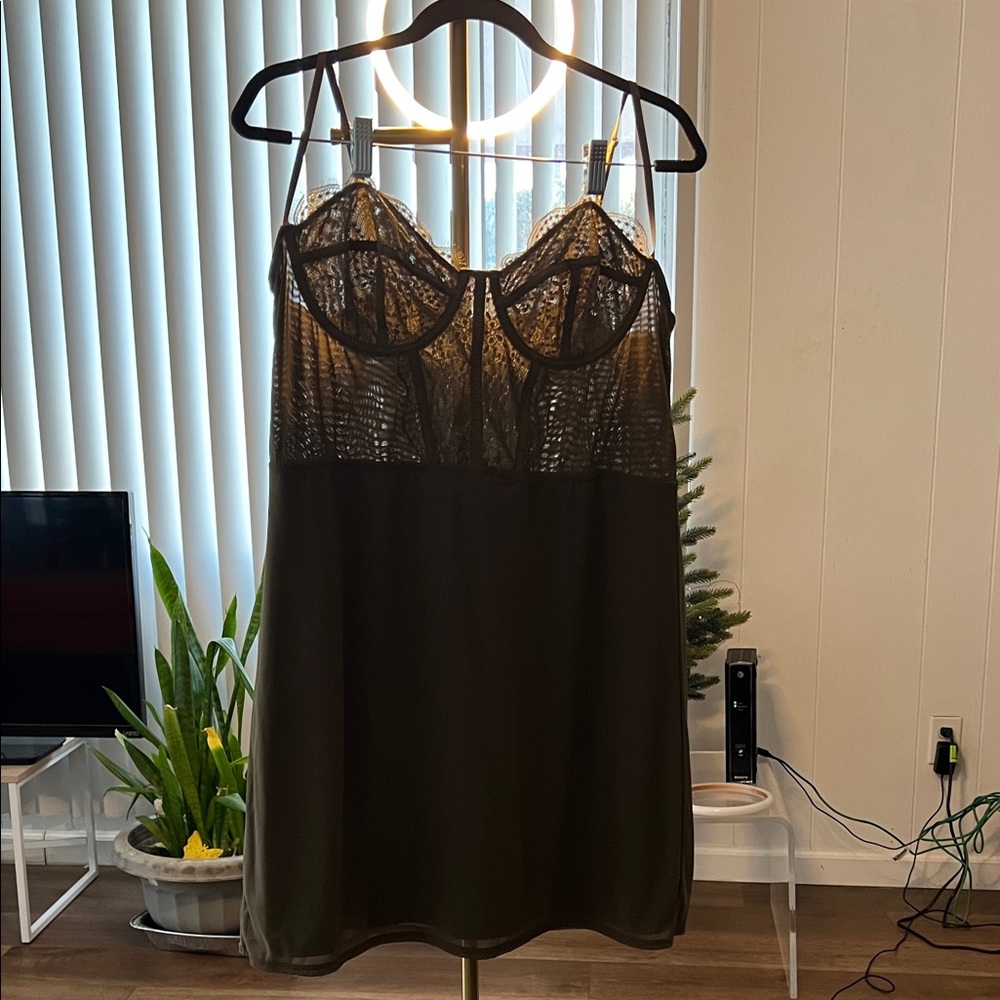 Urban Outfitters Olive Lace Chemise